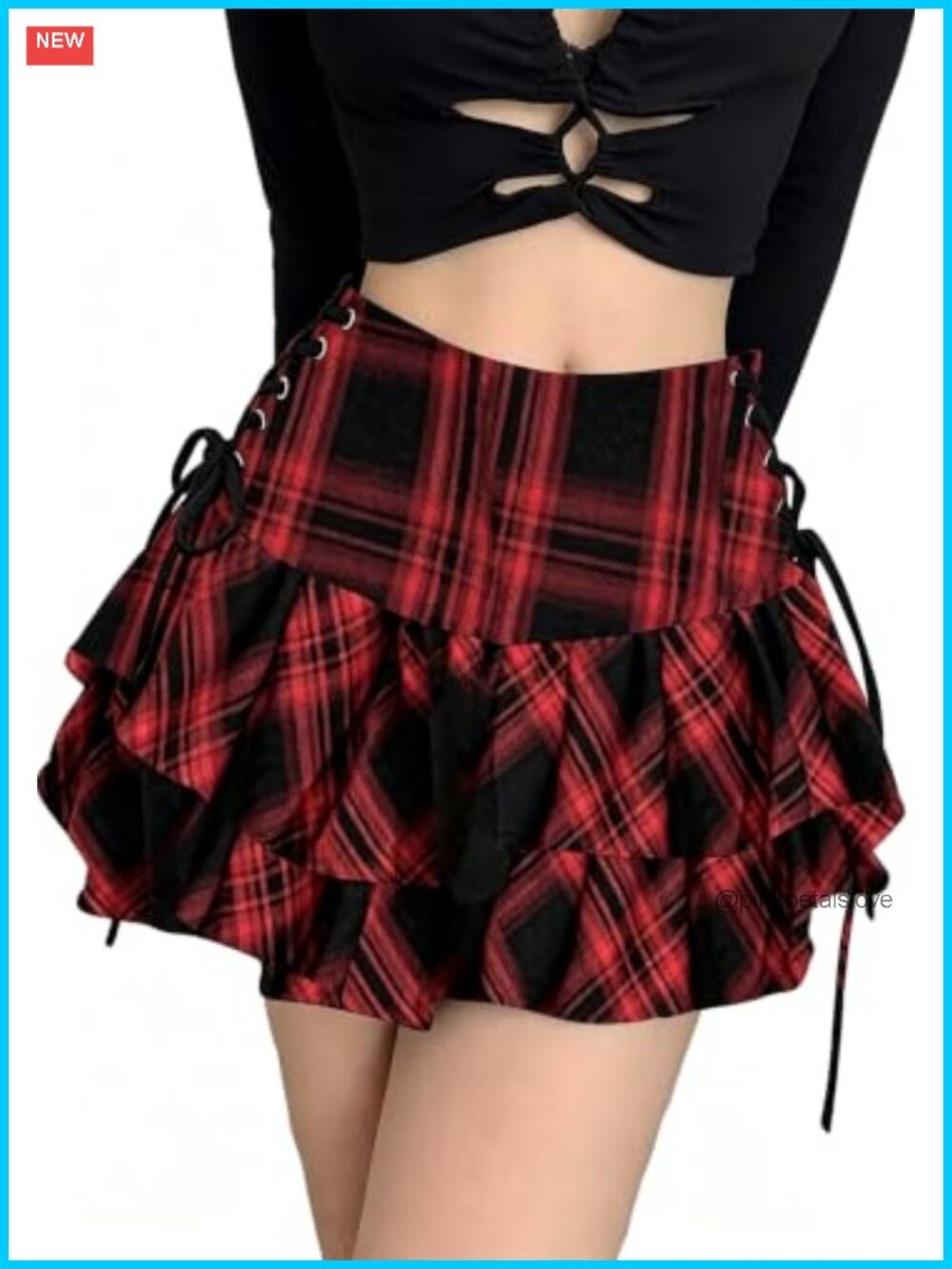 Women's Goth Ruffle Mini High Waist Lace Up Pleated Punk Skirt